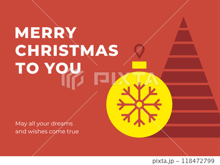 Red Merry Christmas decorative greeting card template geometric triangle spruce vector Red Merry Christmas decorative greeting card template geometric triangle spruce vector 118472799