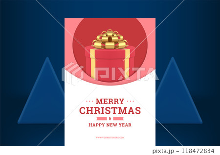 Red premium gift box Merry Christmas greeting card template realistic 3d icon vector Red premium gift box Merry Christmas greeting card template realistic 3d icon vector 118472834