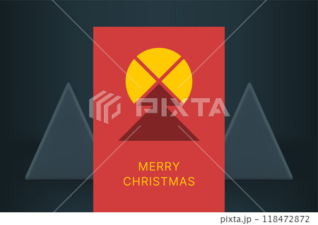 Abstract geometric fir tree with yellow circle top minimalist Merry Christmas greeting card vector 118472872