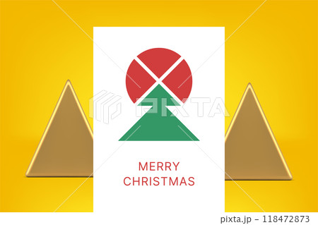 White elegant Happy New Year greeting card green spruce red geometric top vector 118472873