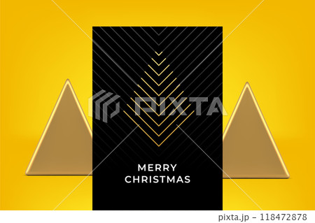 Merry Christmas ornamental greeting card golden triangular decorative design vector 118472878