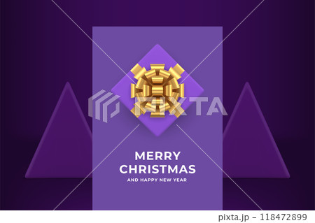 Stylish purple Merry Christmas gift box top view greeting card design realistic 3d icon vector 118472899