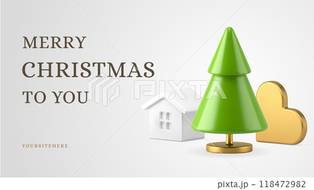 Elegant Merry Christmas congrats greeting web banner template realistic 3d icon vector illustration 118472982