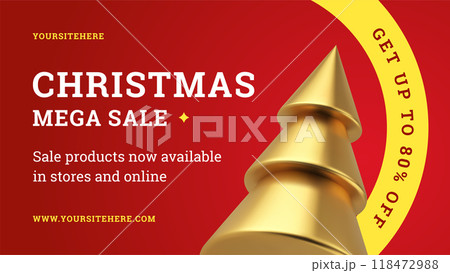 Christmas mega sale premium red web banner template golden spruce 3d icon realistic vector 118472988