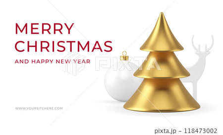 Merry Christmas and Happy New Year web banner template greeting winter holiday 3d icon vector 118473002