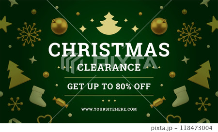 Christmas seasonal sale green gradient banner template premium toys bauble realistic 3d icon vector Christmas seasonal sale green gradient banner template premium toys bauble realistic 3d icon vector 118473004