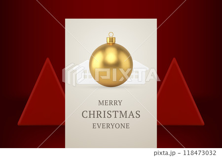 Golden Xmas ball toy Merry Christmas greeting card decorative design realistic 3d icon vector 118473032