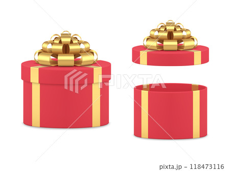 Luxury greeting red gift boxes with open and closed cap set 3d design realistic vector illustration 118473116