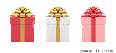 Desired elegant closed wrapped gift box decorated by luxury metallic bow ribbon 3d vector Desired elegant closed wrapped gift box decorated by luxury metallic bow ribbon 3d vector 118473130