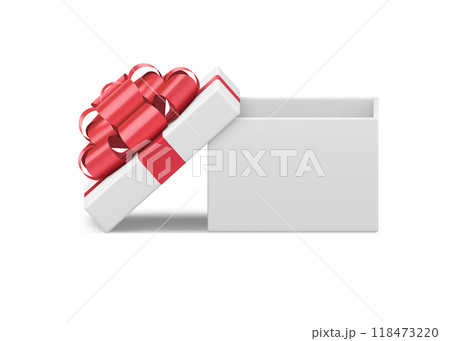 Tenderness cute white squared gift box with red glossy bow ribbon Christmas surprise unpacking Tenderness cute white squared gift box with red glossy bow ribbon Christmas surprise unpacking 118473220