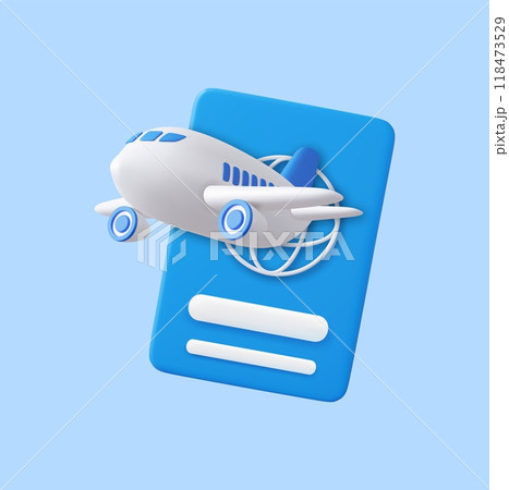3D passport and airplane flying 3D passport and airplane flying 118473529