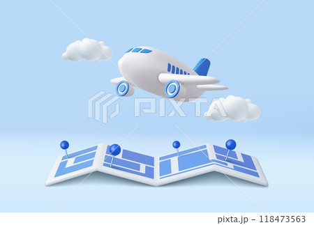 3D pin map with flight plane 3D pin map with flight plane 118473563