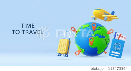 3d passport cover, suitcase and plane 118473564