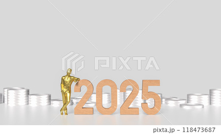 THE 2025 Wood number and business man for newyear concept 3d rendering 118473687