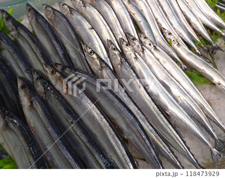 京都のスーパーで売られているサンマ 118473929