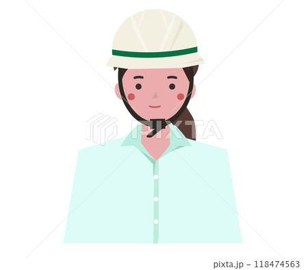 ヘルメットを被った公務員の女性。ワイシャツを着た働く会社員。ベクターイラスト 118474563