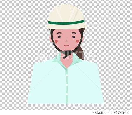 ヘルメットを被った公務員の女性。ワイシャツを着た働く会社員。ベクターイラスト 118474563