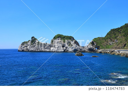 白崎海岸　青い海と青い空 118474783
