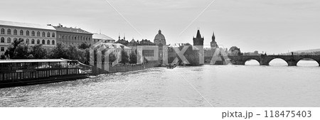 High water levels on Vltava river after storm Boris caused torrential rains and floods in Prague, Czech Republic 118475403