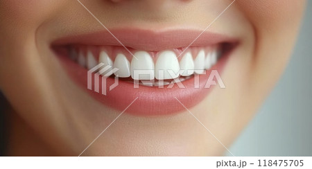 Perfect healthy teeth smile of a young woman. Teeth whitening 118475705