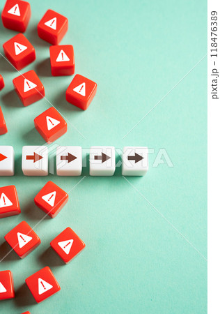 Exit to safety. Overcome obstacles. Avoid trouble. Adaptability. Be adaptable and flexible. Be extremely careful. Management of risks. Stress resistance 118476389