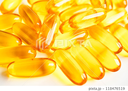 Fish oil capsules omega 3 vitamin with EPA and DHA on white background. Fish oil capsules omega 3 vitamin with EPA and DHA on white background. 118476519