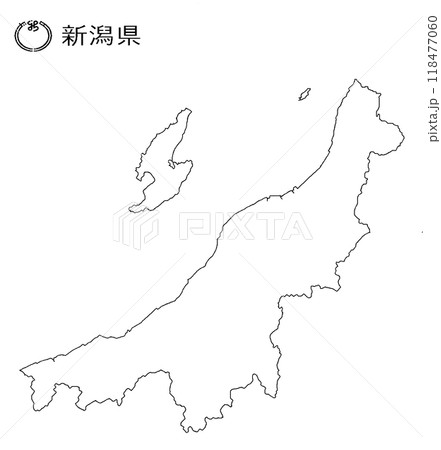 新潟県　白地図イラスト　県章県名入り 118477060