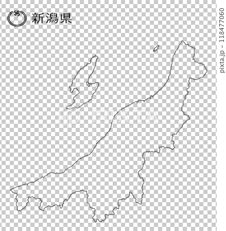 新潟県　白地図イラスト　県章県名入り 118477060