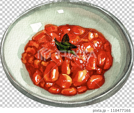 ricetta fagioli all uccelletto, italian food, hand drawn watercolor illustration ricetta fagioli all uccelletto, italian food, hand drawn watercolor illustration 118477168