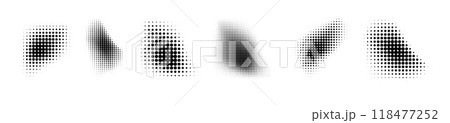 Dotted halftone waves. Abstract shapes, wave effect dotted gradient. Halftone graphic dots waves. Wave dotted halftone. Vector 118477252