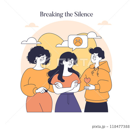 Suicide Prevention Day concept. Illustration of people supporting a distressed friend, promoting mental health awareness. Vector illustration. 118477388