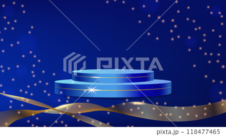 Luxury podium for award ceremony and awards. Golden magic glow. Design of advertising banners, promotional materials and online store showcase. Vector illustration Luxury podium for award ceremony and awards. Golden magic glow. Design of advertising banners, promotional materials and online store showcase. Vector illustration 118477465
