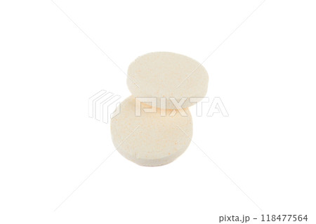 Two soluble vitamin C tablets isolated on white background. 118477564
