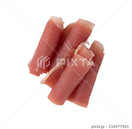 slices of prosciutto or jamon isolated 118477983