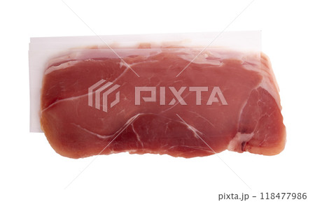prosciutto isolated on white background prosciutto isolated on white background 118477986