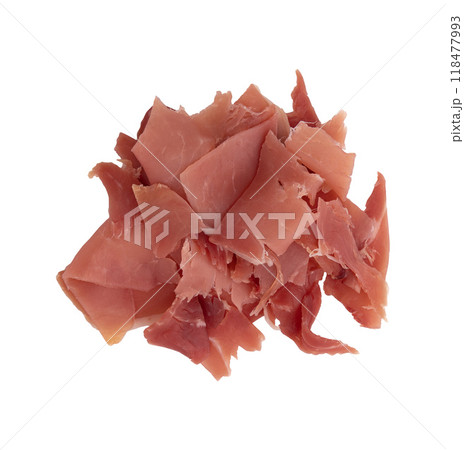 pieces of prosciutto or jamon isolated 118477993