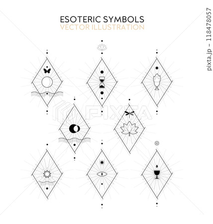 Esoteric symbols, clean and simple style, icon set 118478057