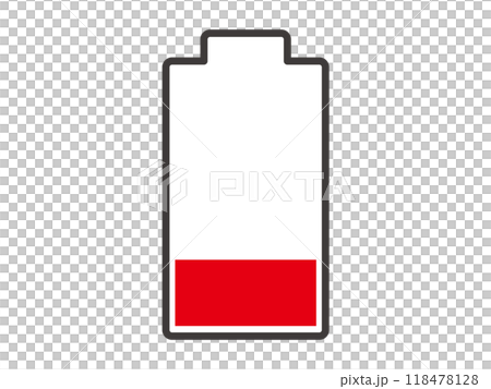 剩餘電量低的簡單紅色電池圖示插畫素材 118478128