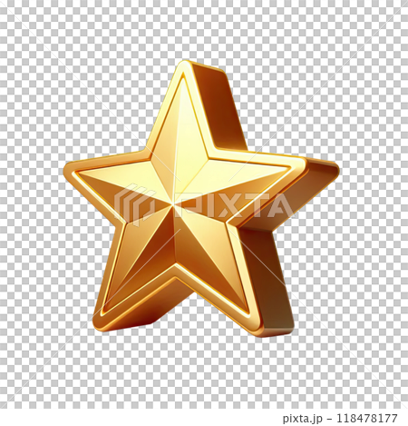 3D yellow star. Shiny icon, sticker isolated on transparent or white background 118478177