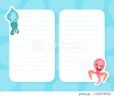Cute Octopus Empty Note Card Frame Vector Template 118478592