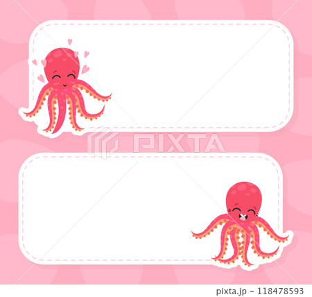 Cute Octopus Empty Note Card Frame Vector Template 118478593