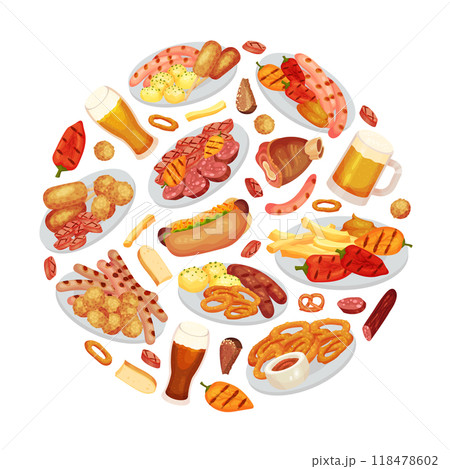 October Fest Round Composition Design with Food and Beer Vector Template October Fest Round Composition Design with Food and Beer Vector Template 118478602