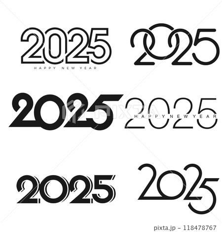 Minimalistic 2025 Happy New Year text designs in black and white. Vector Minimalistic 2025 Happy New Year text designs in black and white. Vector 118478767