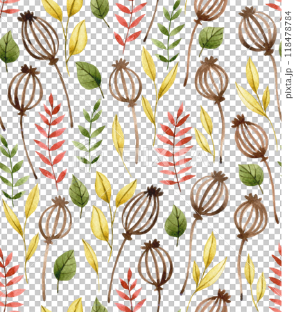 watercolor seamless pattern with autumn dry flowers and leaves. boho watercolor seamless pattern with autumn dry flowers and leaves. boho 118478784