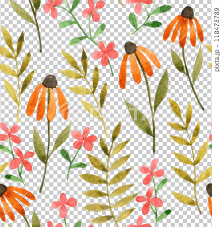 watercolor seamless pattern with autumn dry flowers and leaves. boho 118478789