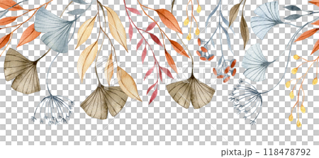 watercolor seamless border with autumn dry flowers and leaves. boho femme 118478792