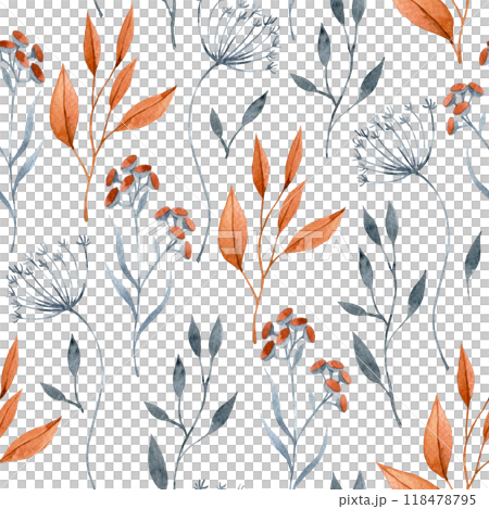 watercolor seamless pattern with autumn dry flowers and leaves. boho 118478795