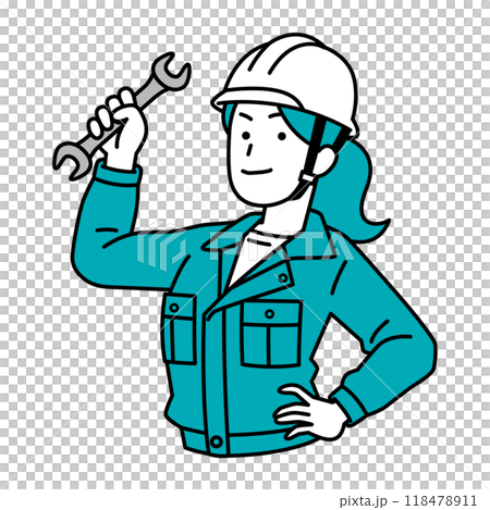 スパナを構える作業員の女性 118478911