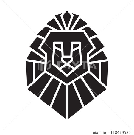 Lion head shield logo silhouette design. Crest vector icon. Luxury brand element for business project. Concept stability and protect your investments isolated on white background 118479580