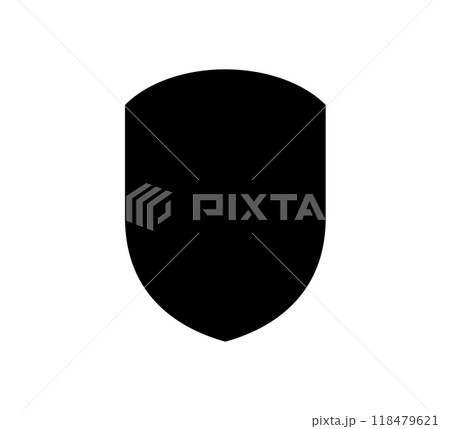 Black silhouette Shield frame Logo. Vector template Sign of Protection, Guard and Security. Insurance or Immunity Empty icon design isolated on white background. Symbol for your web site design, app 118479621